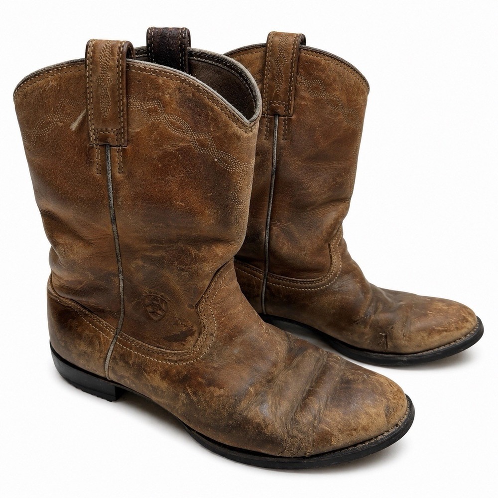 Ariat Womens 8.5 B Brown Leather Western Cowboy Boots Distressed Round Toe